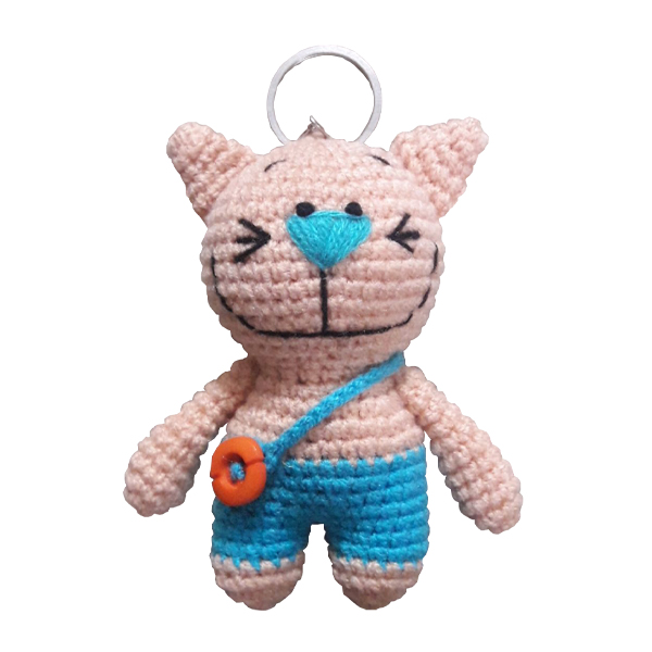 Porte-clés crochet fait main - Forme d'animal chat