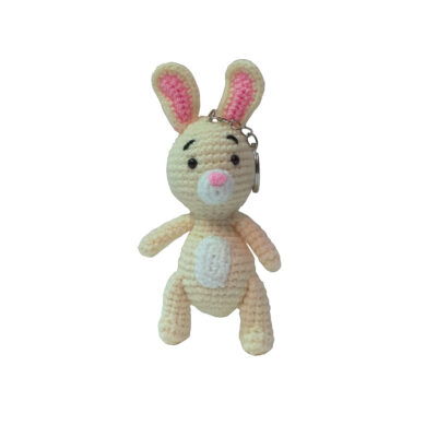 Porte-clés crochet fait main – Forme d’animal lapin jaune