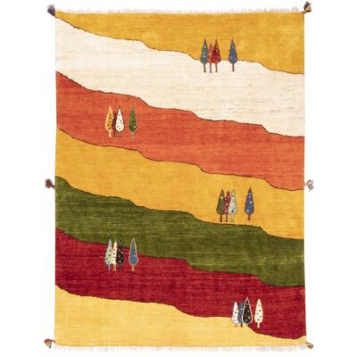 Tapis Gabbeh en laine persane véritablement tissé à la main en Fars arbre jaune