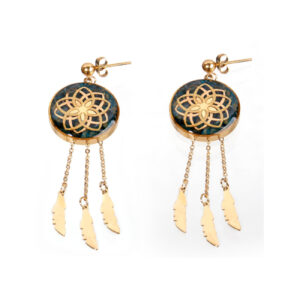 Boucles d’oreilles pendantes plaquées or, attrape-rêves artisanal