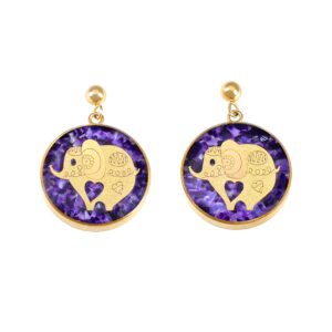 Boucles d’oreilles pendantes plaquées or, éléphant artisanal
