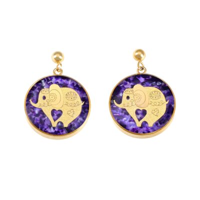 Boucles d’oreilles pendantes plaquées or, éléphant artisanal