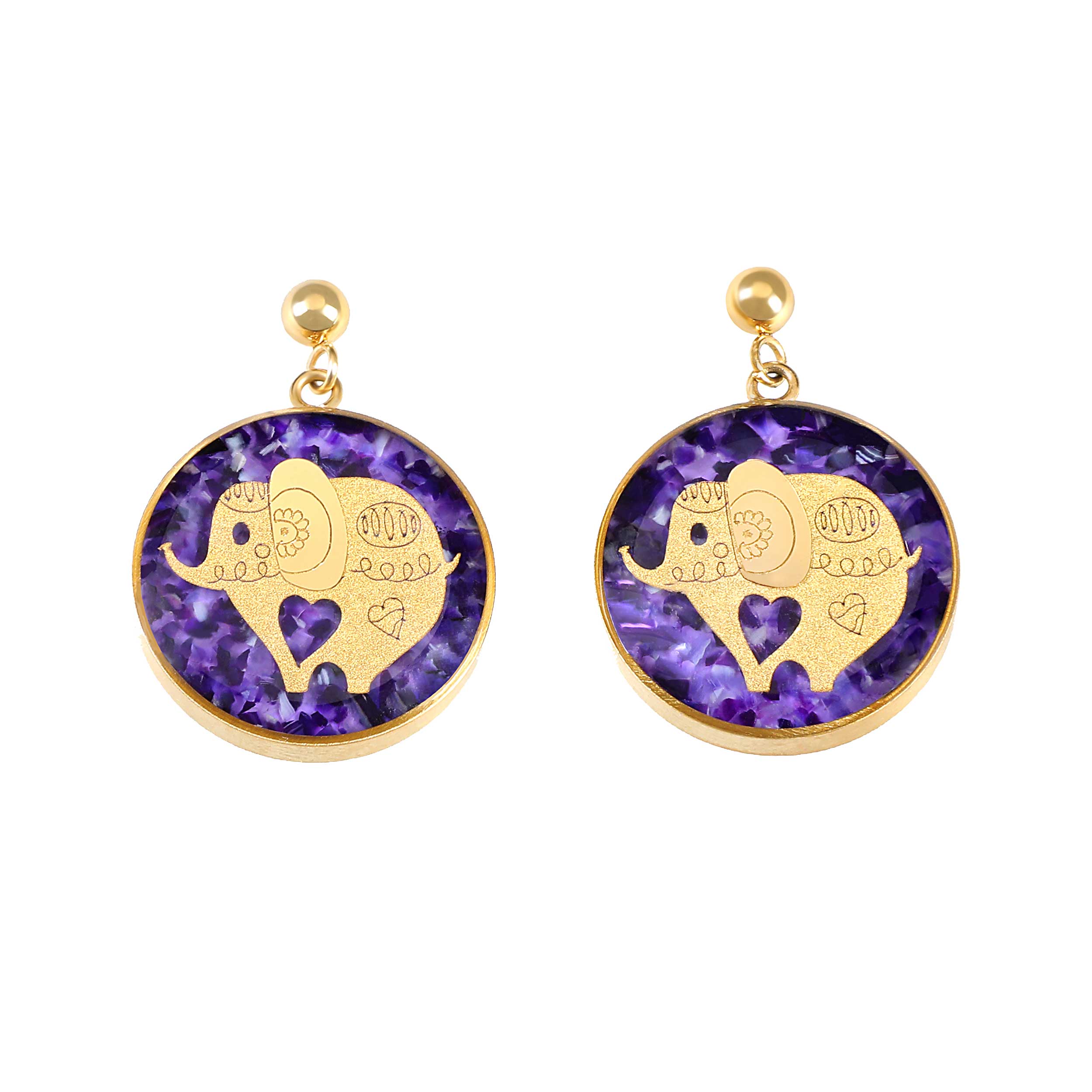 Boucles d'oreilles pendantes plaquées or, éléphant artisanal