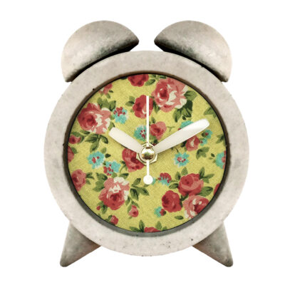 Horloge à Clochettes en Béton Fait Main – Avec Tissu Motif Floral Rond
