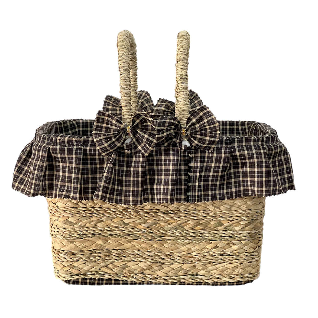 Panier pique-nique en feuille de palmier tissé à la main avec design à carreaux