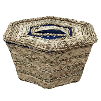 Panier de rangement tissé à la main avec couvercle, design hexagonal