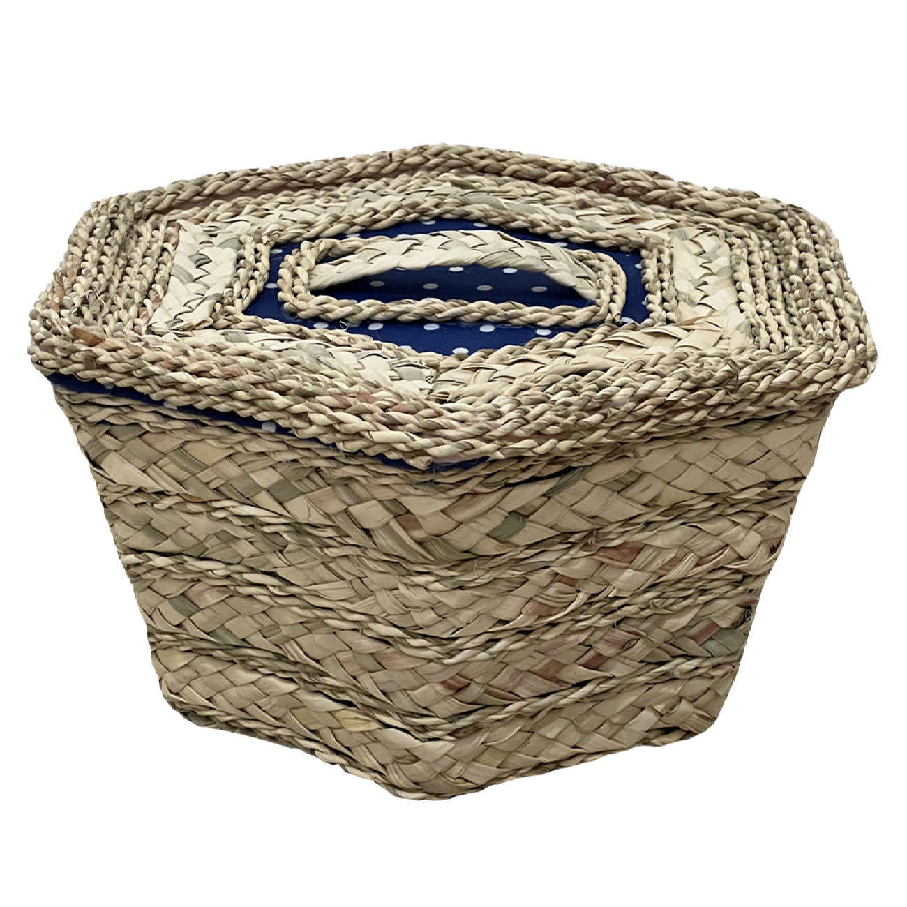 Panier de rangement tissé à la main avec couvercle, design hexagonal