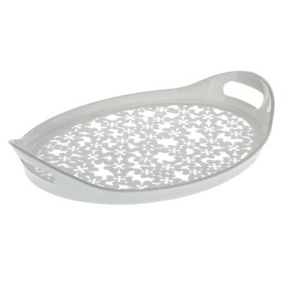 Plateau de service en mélamine floral blanc et gris pour servir