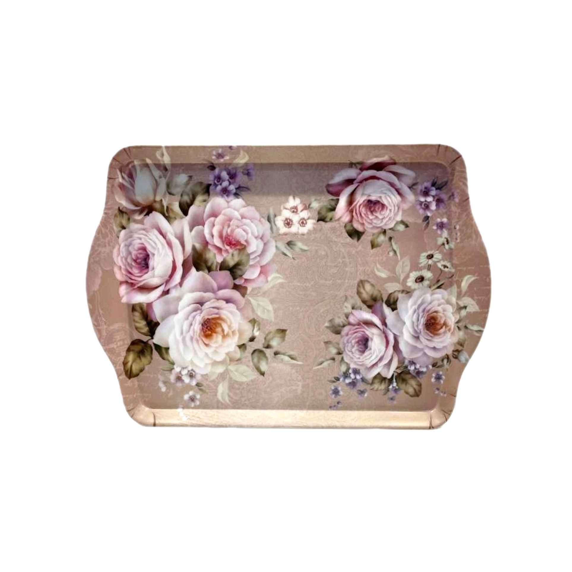 Plateau de service en mélamine léger avec design floral saumon