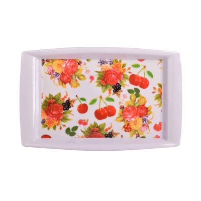 Plateau de service en mélamine avec design cerise et fleurs