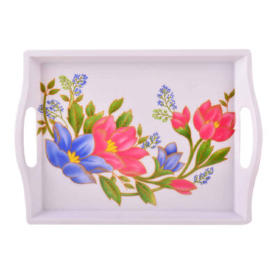 Plateau de service en mélamine avec poignées, design floral durable et léger