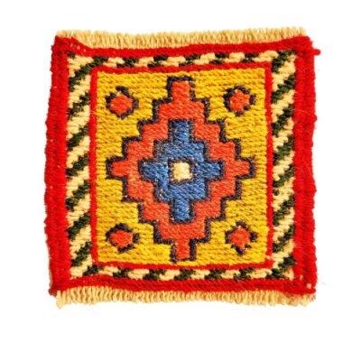 Sous-verre Kilim Persan Tissé à la Main avec Losange Jaune