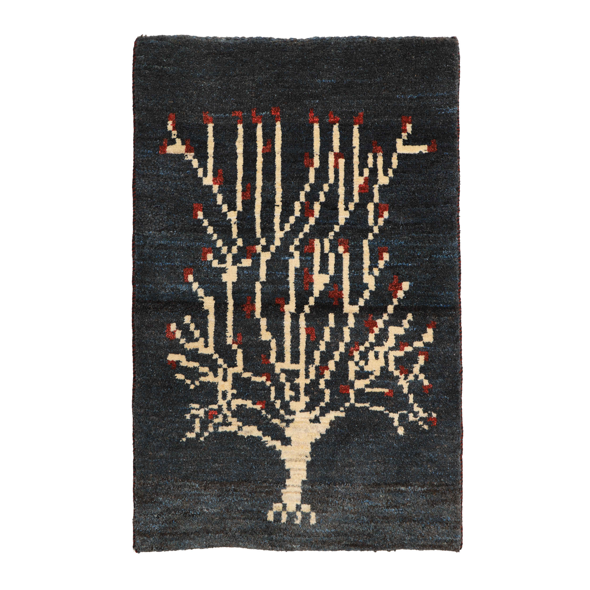Tapis en laine Gabbeh persan tissé à la main en Fars arbre charbon