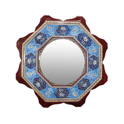 Cadre de miroir en bois persan – Modèle octogonal Khatamkari