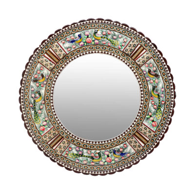 Cadre de miroir en bois persan – Motif moineau & floral Khatamkari