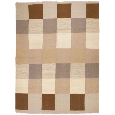 Tapis en laine Kilim persan tissé à la main en Fars à carreaux marron