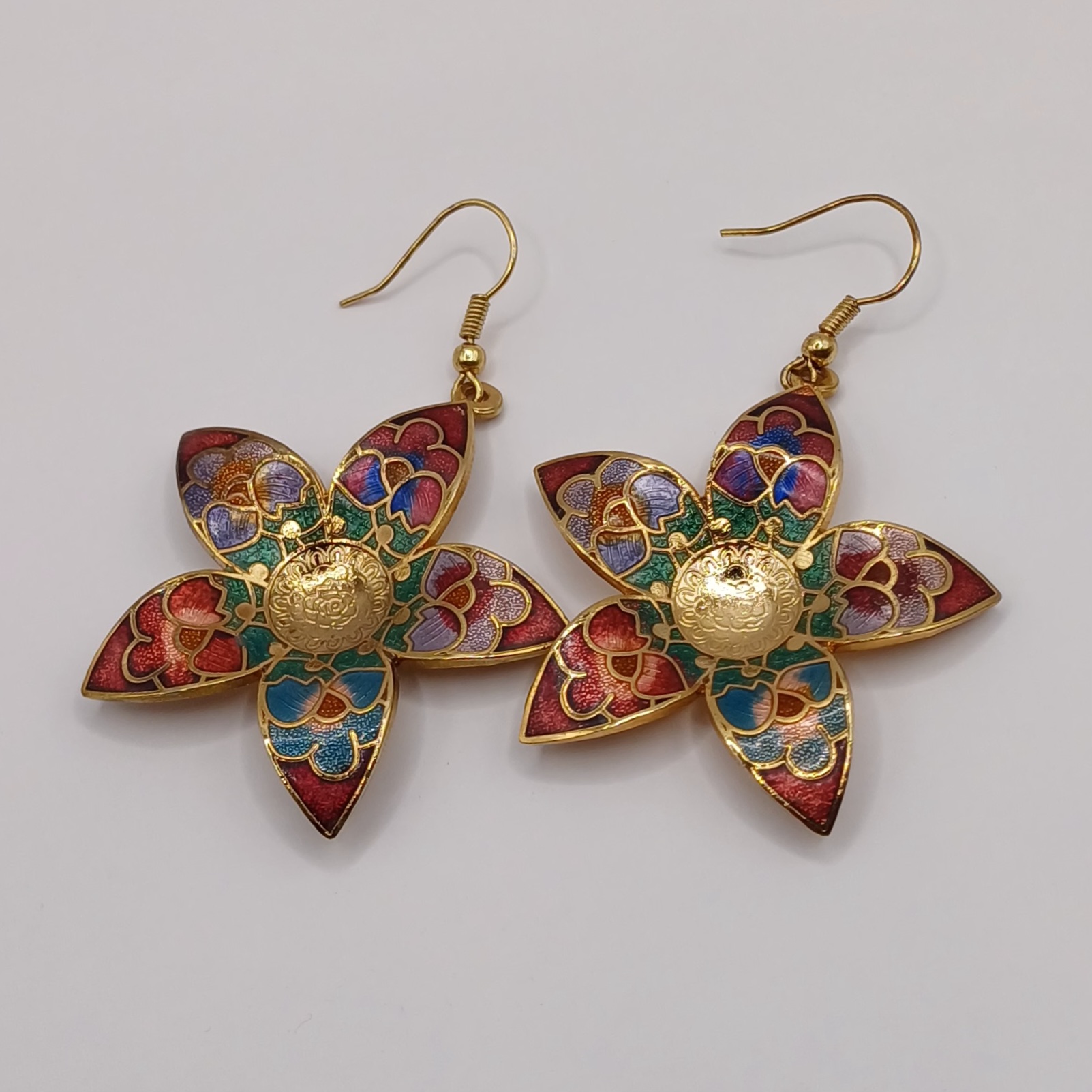 Boucles d'oreilles pendantes en cuivre émaillées pour femmes, indiennes