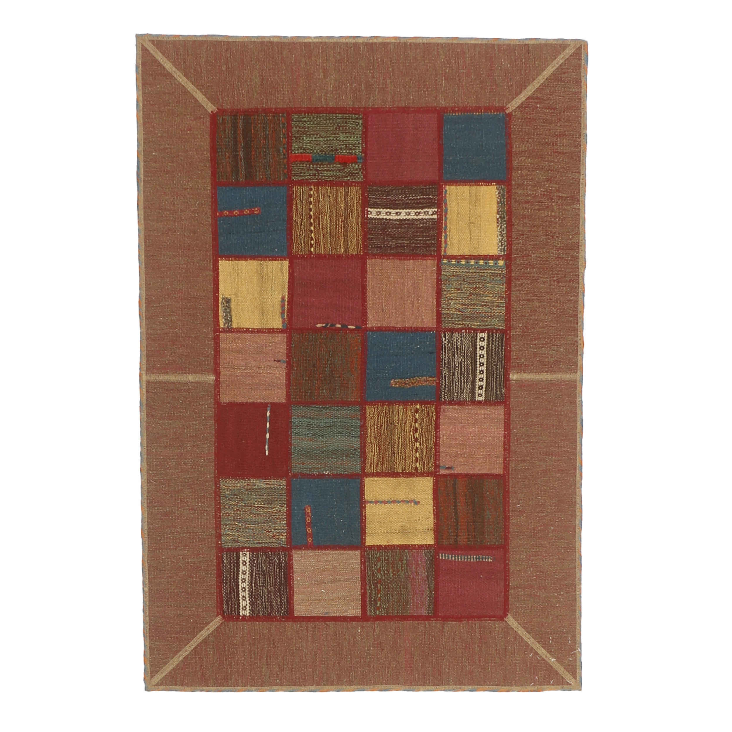 Tapis Kilim Persan Patchwork Tissé à la Main Rouge Brique