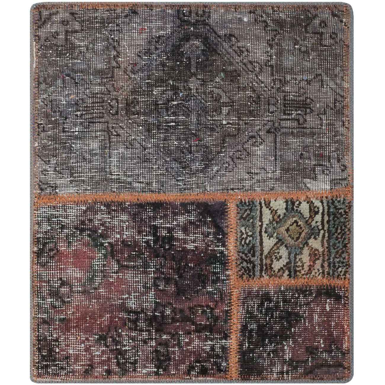 Tapis Persan Vintage Patchwork Noué à la Main Géométrique