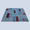Tapis Persan Patchwork Noué à la Main Géométrique Bleu