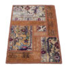 Tapis Persan Vintage Patchwork Noué à la Main Géométrique Marron