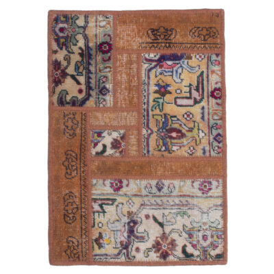 Tapis Persan Vintage Patchwork Noué à la Main Géométrique Marron