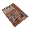 Tapis Persan Vintage Patchwork Noué à la Main Géométrique Marron