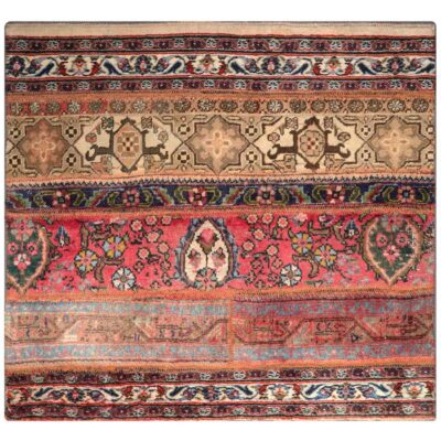 Tapis Persan Vintage Patchwork Noué à la Main Rayé