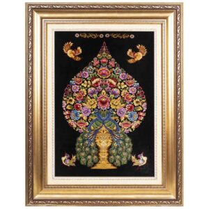 Hand-Knotted Persian Pictorial Rug from Qom Depicting Peacock & Tree