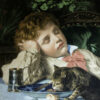 Hand-Knotted Persian Pictorial Rug from Tabriz Depicting Sleepy Boy & Cat