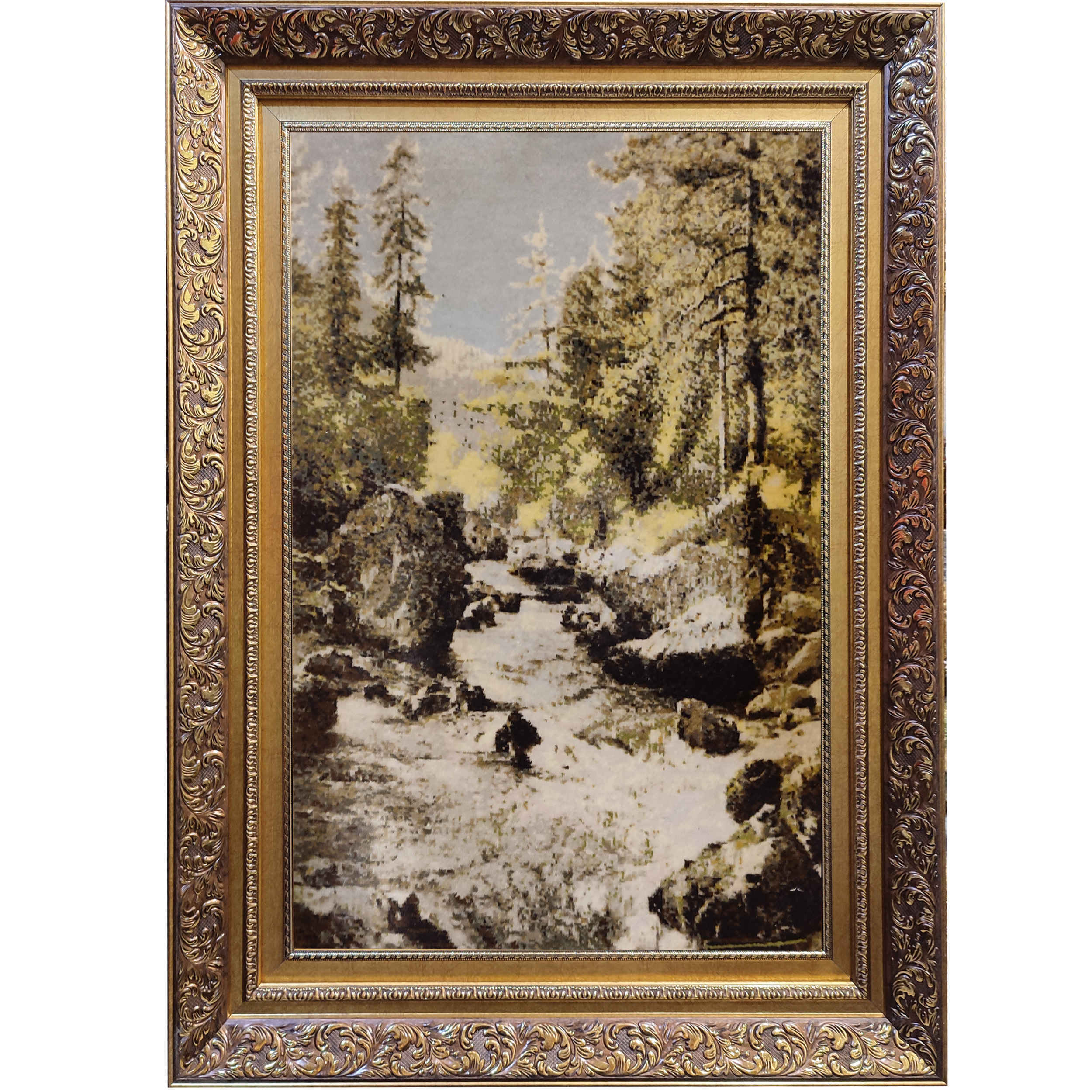 Hand-Knotted Persian Pictorial Rug from Tabriz Depicting Snowmelt River