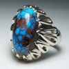 Bague en Argent Persan Faite Main Modèle Araignée avec Turquoise de Neyshabur pour Homme