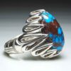 Bague en Argent Persan Faite Main Modèle Araignée avec Turquoise de Neyshabur pour Homme