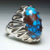 Bague en Argent Persan Faite Main Modèle Araignée avec Turquoise de Neyshabur pour Homme