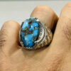 Bague en Argent Persan Faite Main pour Homme avec Turquoise de Neyshabur