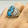 Bague en Argent Persan Faite Main pour Homme avec Turquoise de Neyshabur