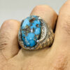 Bague en Argent Persan Faite Main pour Homme avec Turquoise de Neyshabur