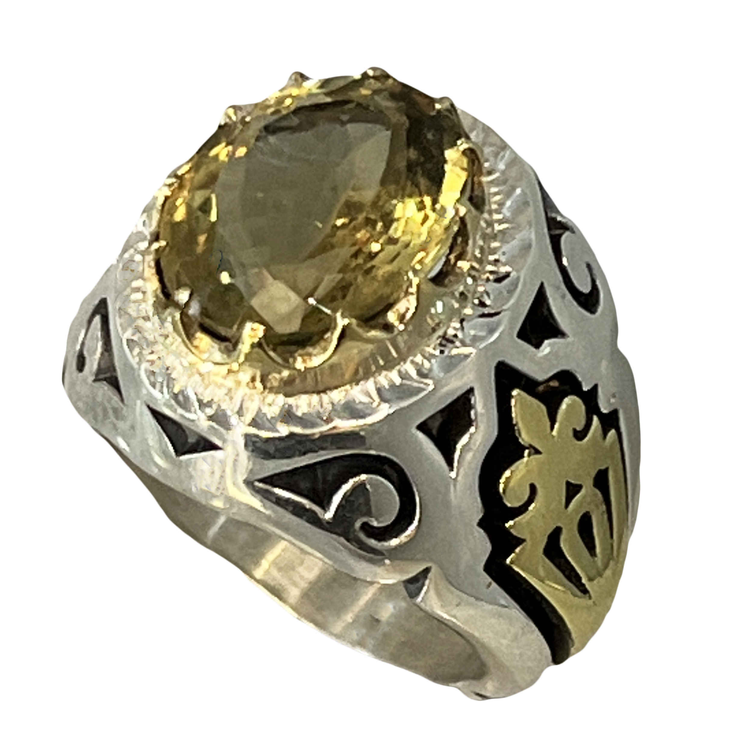 Persian Yellow Citrine Silver Ring for MBague en Citrine Jaune Persane en Argent pour Homme Tirdaden Tirdad