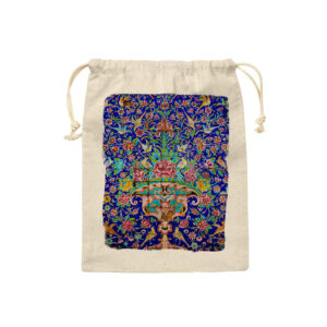 Sac de rangement en coton à cordon – Écologique et réutilisable avec Motif de Carreaux Persans