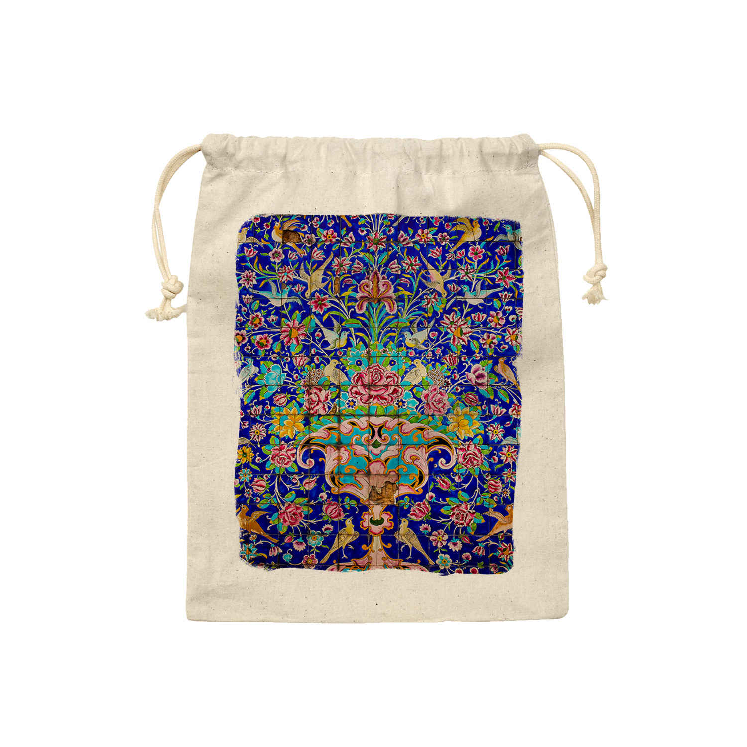 Sac de rangement en coton à cordon - Écologique et réutilisable avec Motif de Carreaux Persans