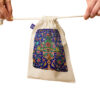 Sac de rangement en coton à cordon - Écologique et réutilisable avec Motif de Carreaux Persans