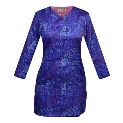 Uniforme vétérinaire à manches longues pour femme avec 3 poches – Pratique et stylé