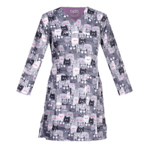 Uniforme vétérinaire à manches longues pour femme avec design de chat – Mignon et confortable