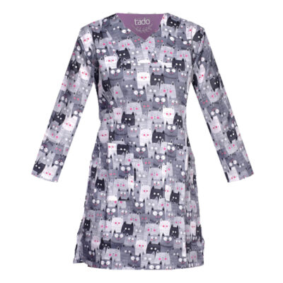 Uniforme vétérinaire à manches longues pour femme avec design de chat – Mignon et confortable