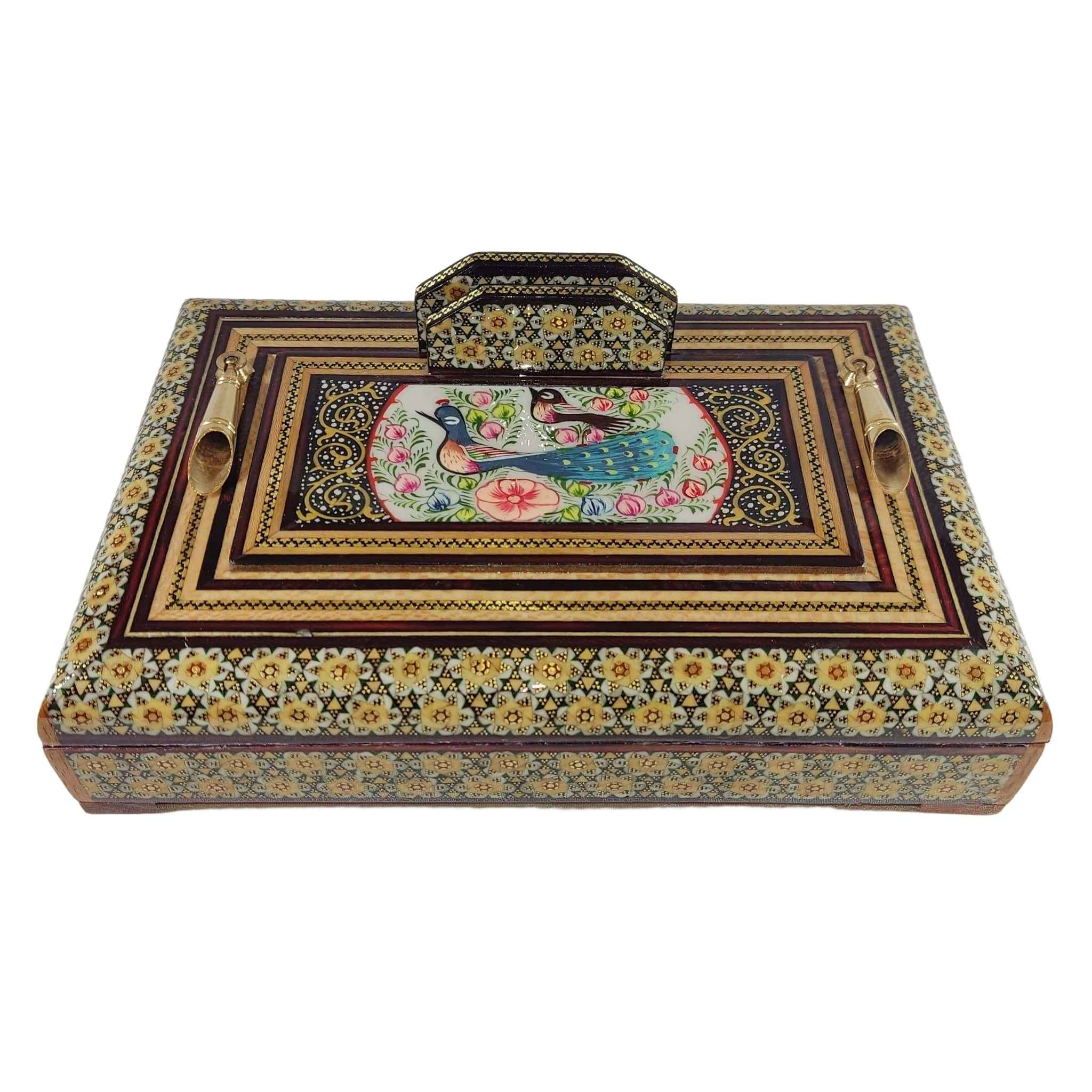 Porte-stylo en bois persan fait main pour bureau - Art Khatamkari Élégance, Design Paon