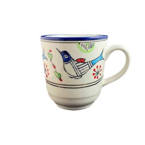 Tasse en céramique artistique – À la main, avec design de blanc oiseau et fleur peints