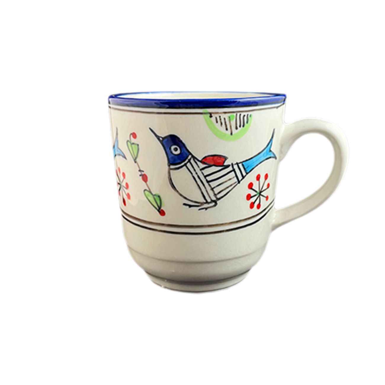 Tasse en céramique artistique - À la main, avec design de blanc oiseau et fleur peints