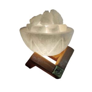 Lampe de sel persane en bol – morceaux de sel naturel & base en bois