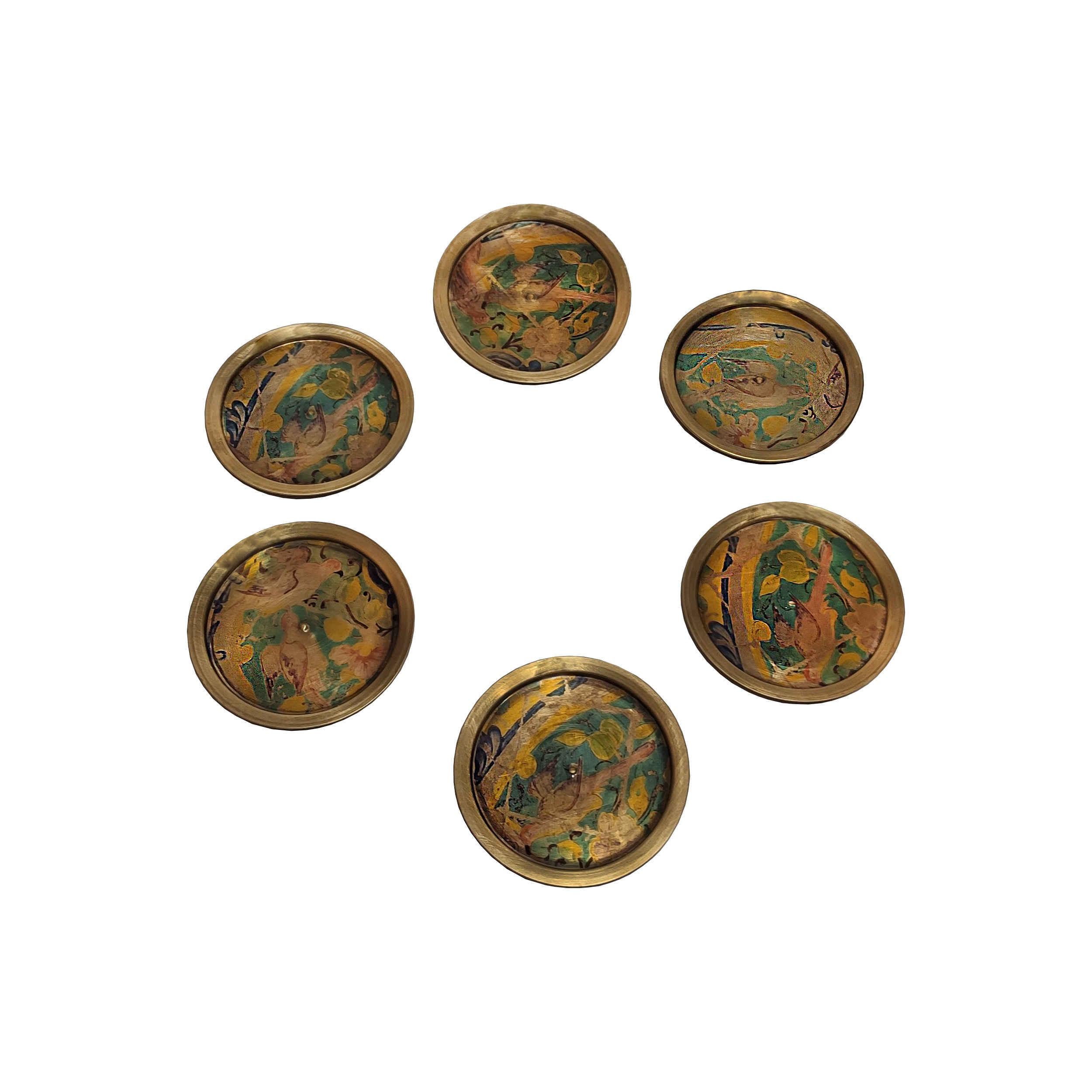 Set de 6 Dessous de Verre en Laiton avec Design Floral Décoratif