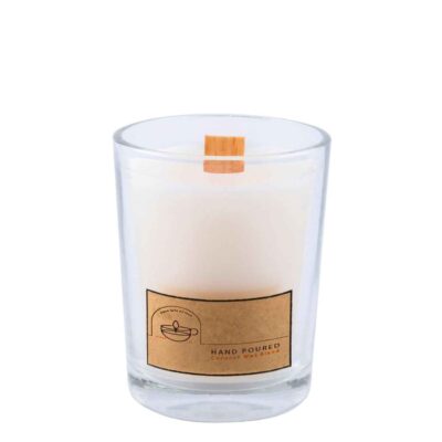 Bougie parfumée au coco dans un pot en verre blanc